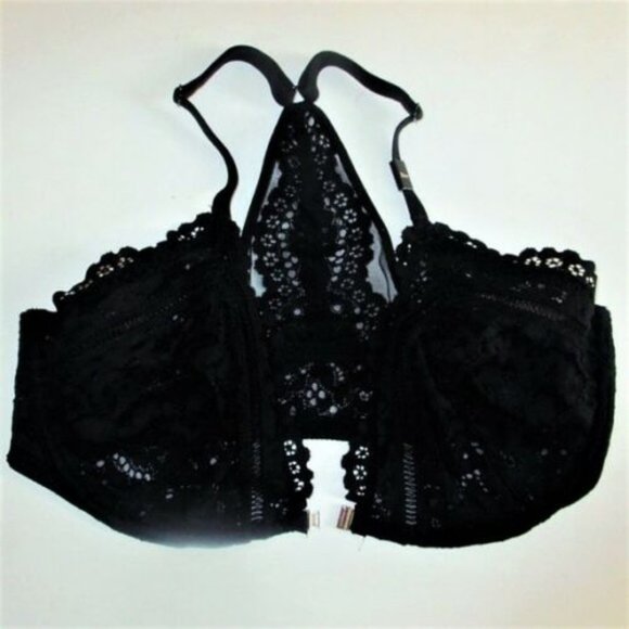 Victoria Secret Unlined Demi Bra 32DD Racerback Front Close Black Lace - Picture 2 of 7